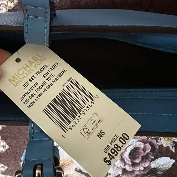 MICHAEL KORS South Pacific Blue Medium Silver-Tone Hardware Tote Handbag NWT - Picture 9 of 15